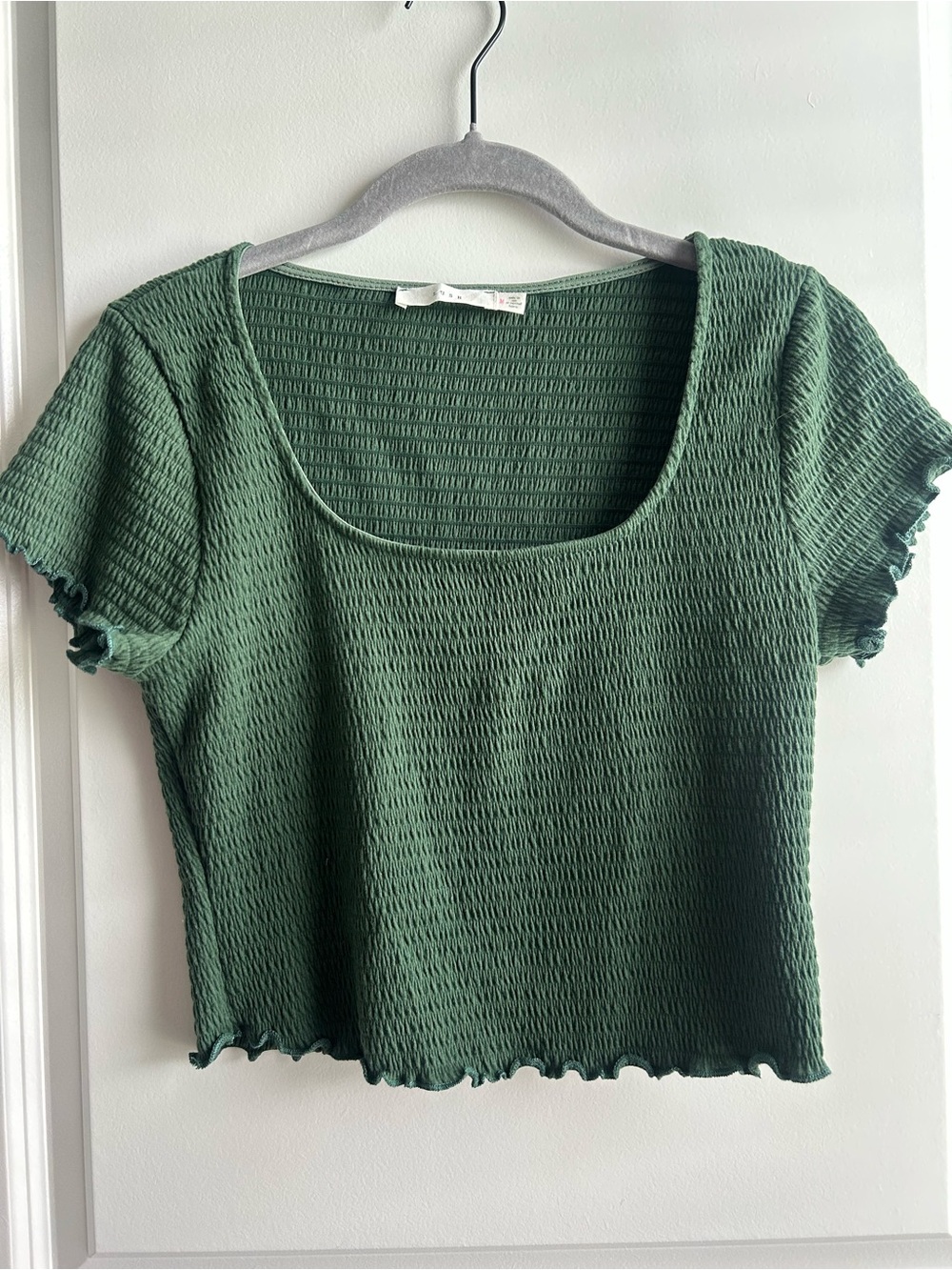 Lush Olive Green Smocked Scoop-Neck Crop Top